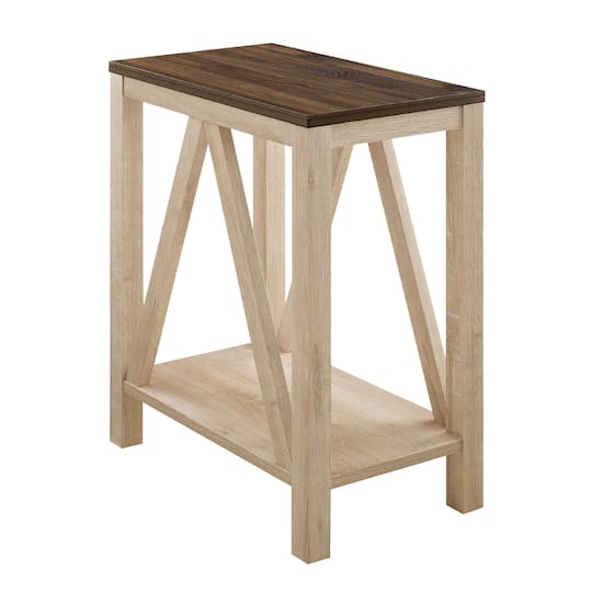 Walker Edison Dark Walnut & White Oak Narrow A-Frame Side Table